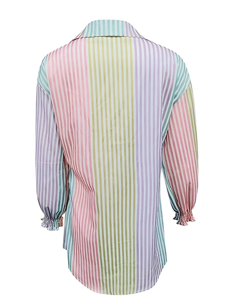 Camisa Feminina com Estampa Listrada Colorida