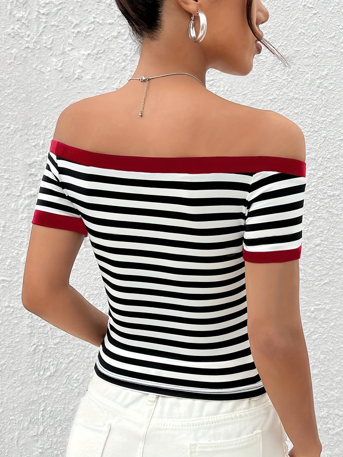 Blusa Listrada Off-Shoulder