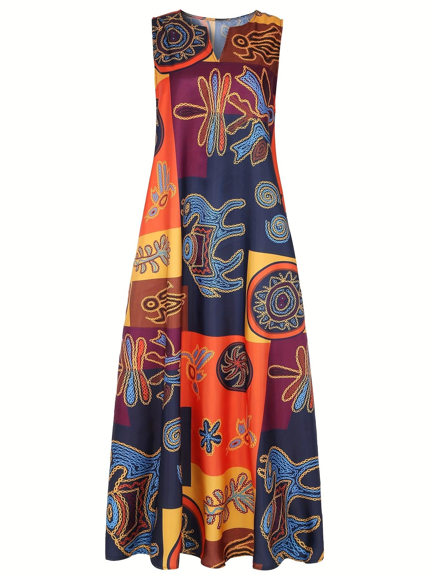 Vestido Estampado Étnico com Decote em V