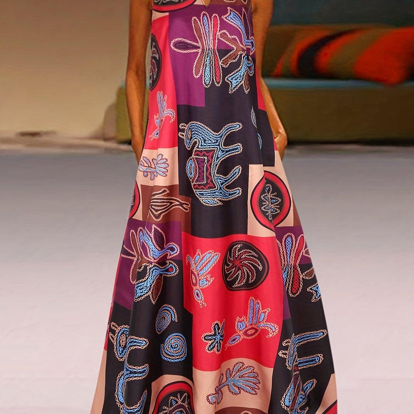 Vestido Estampado Étnico com Decote em V