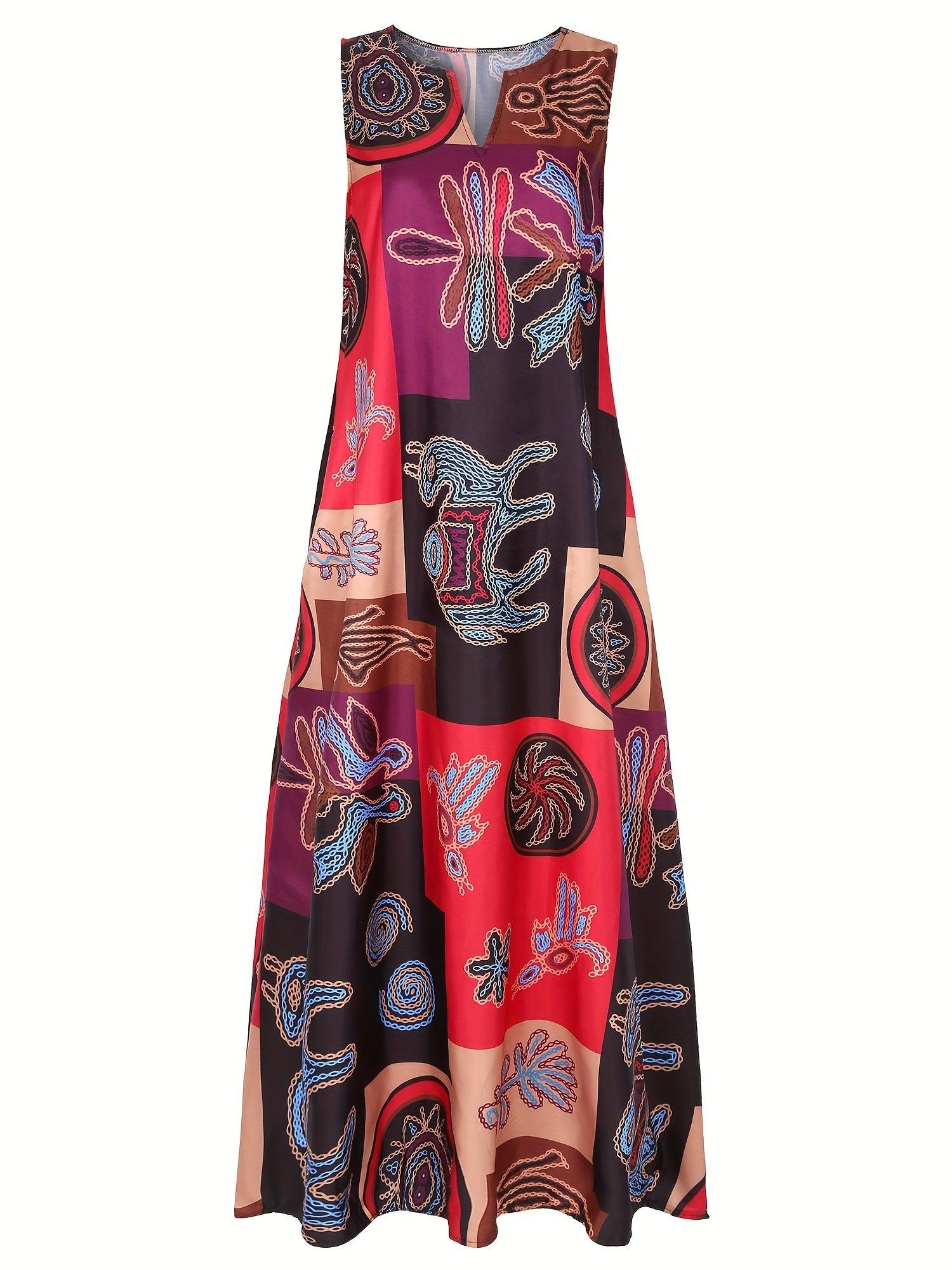 Vestido Estampado Étnico com Decote em V