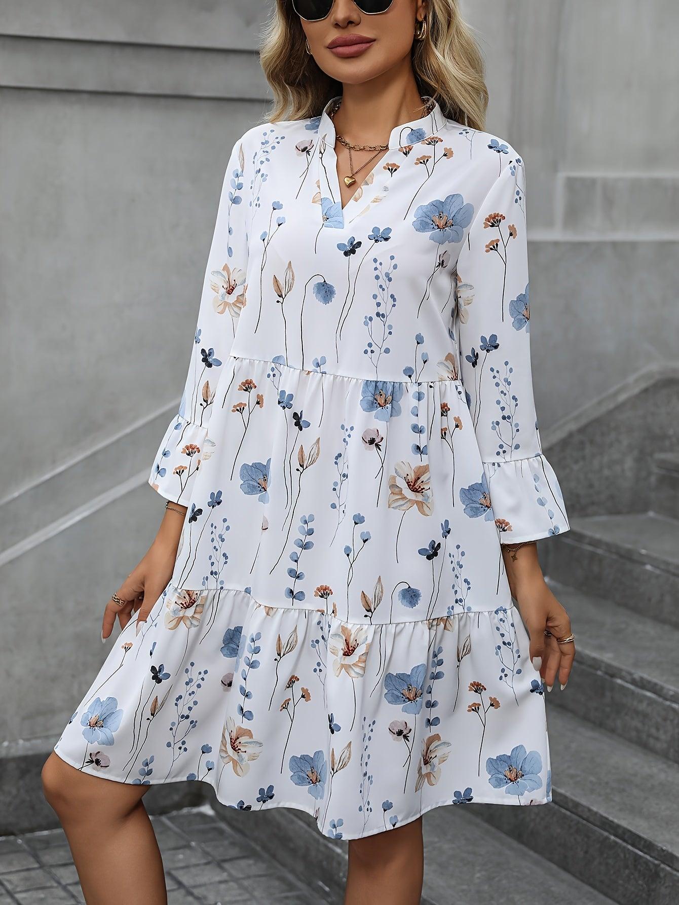 Vestido Floral com Manga Longa