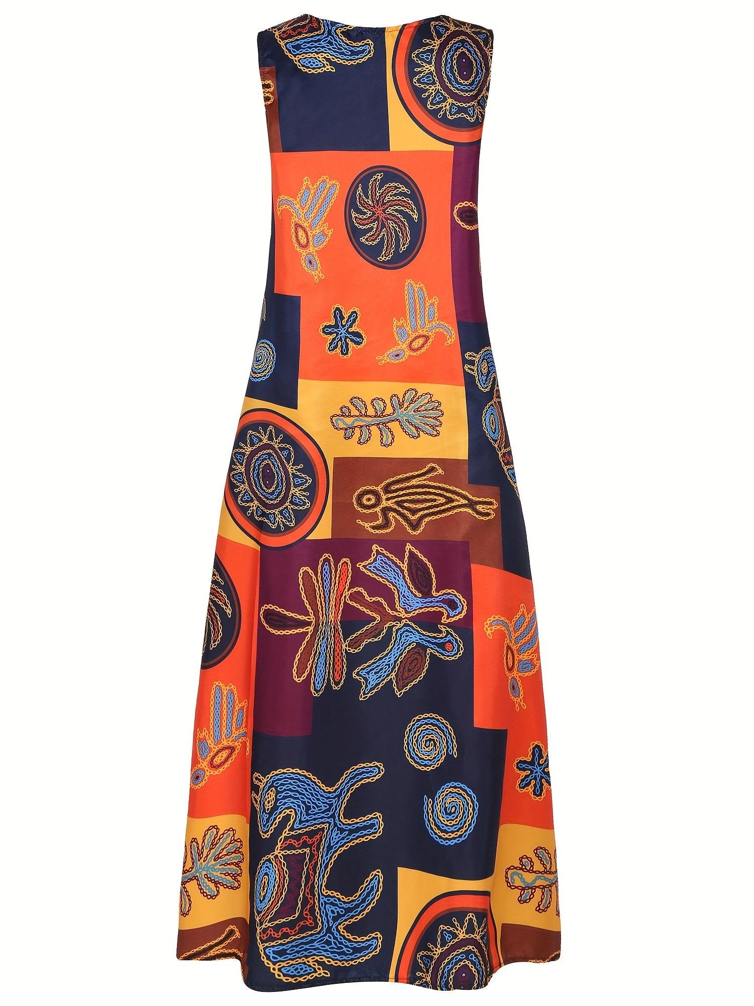 Vestido Estampado Étnico com Decote em V