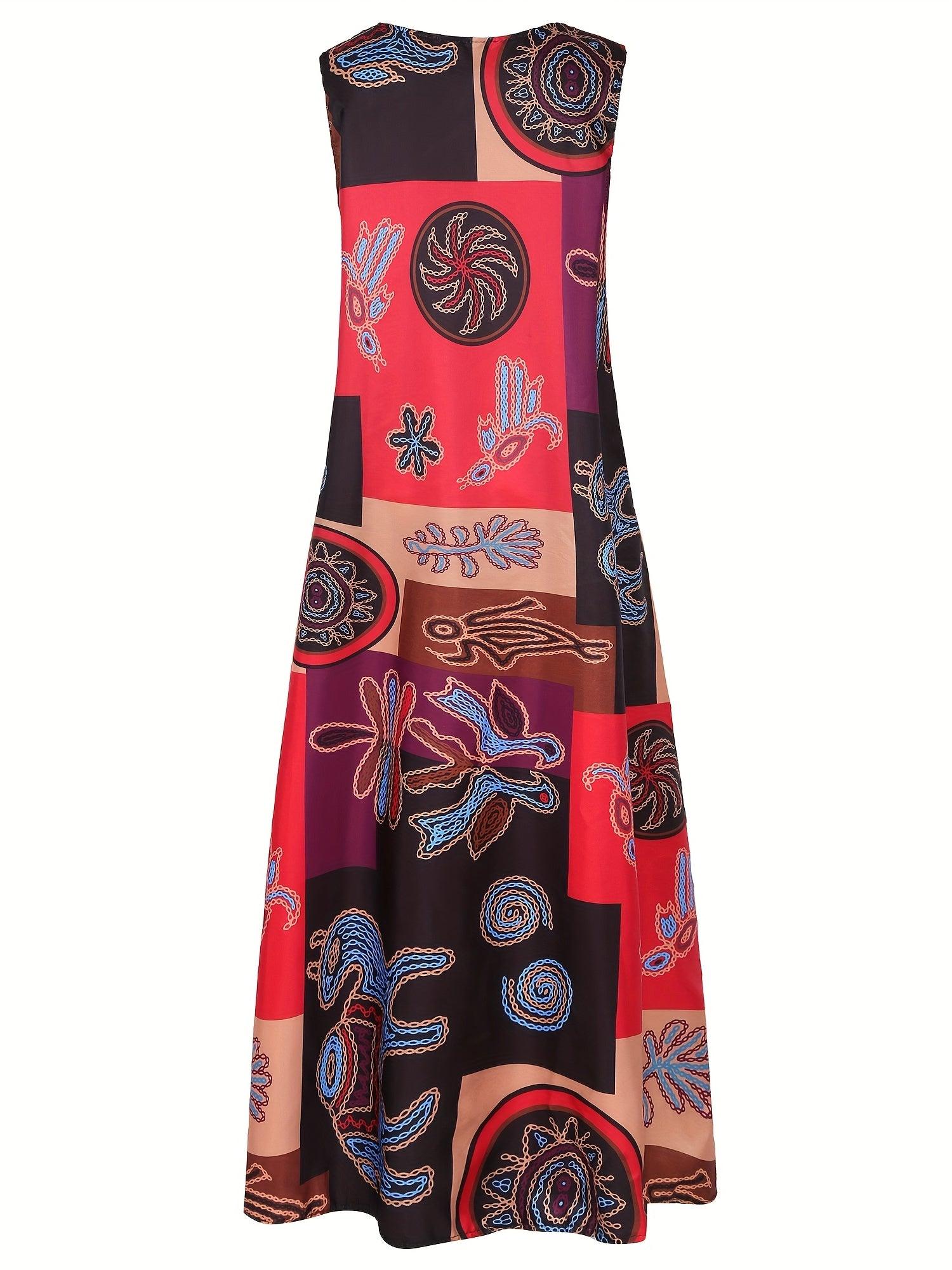 Vestido Estampado Étnico com Decote em V