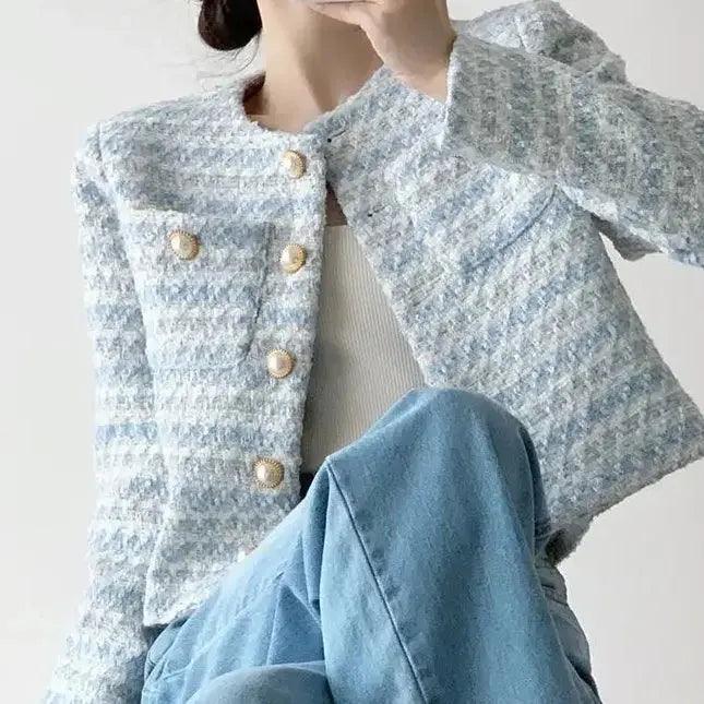 Itoolin outono inverno feminino elegante tweed cardigan casaco curto com bolso único breasted jaqueta para mulher solto outwear 2024