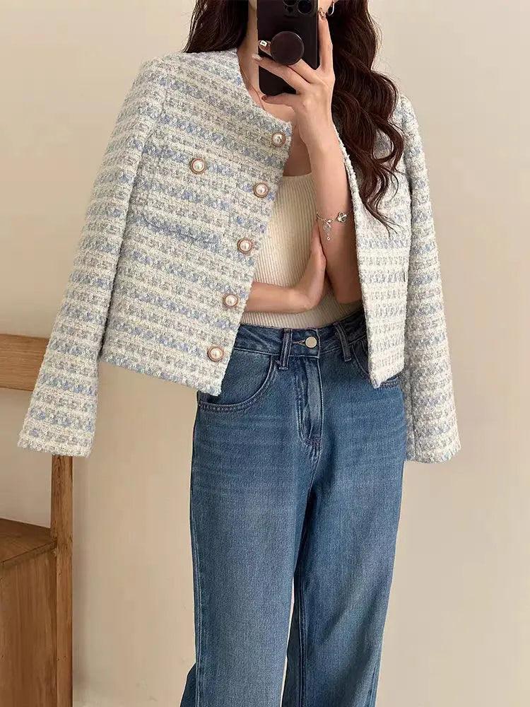 Itoolin outono inverno feminino elegante tweed cardigan casaco curto com bolso único breasted jaqueta para mulher solto outwear 2024