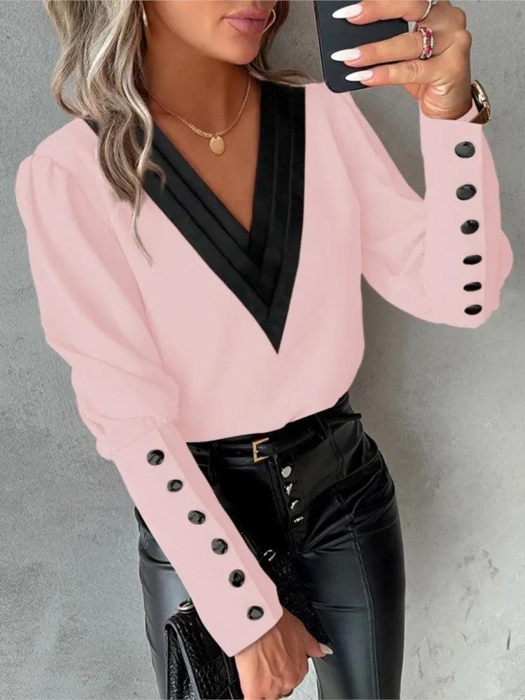 Blusa com Botões na Manga - Gola V