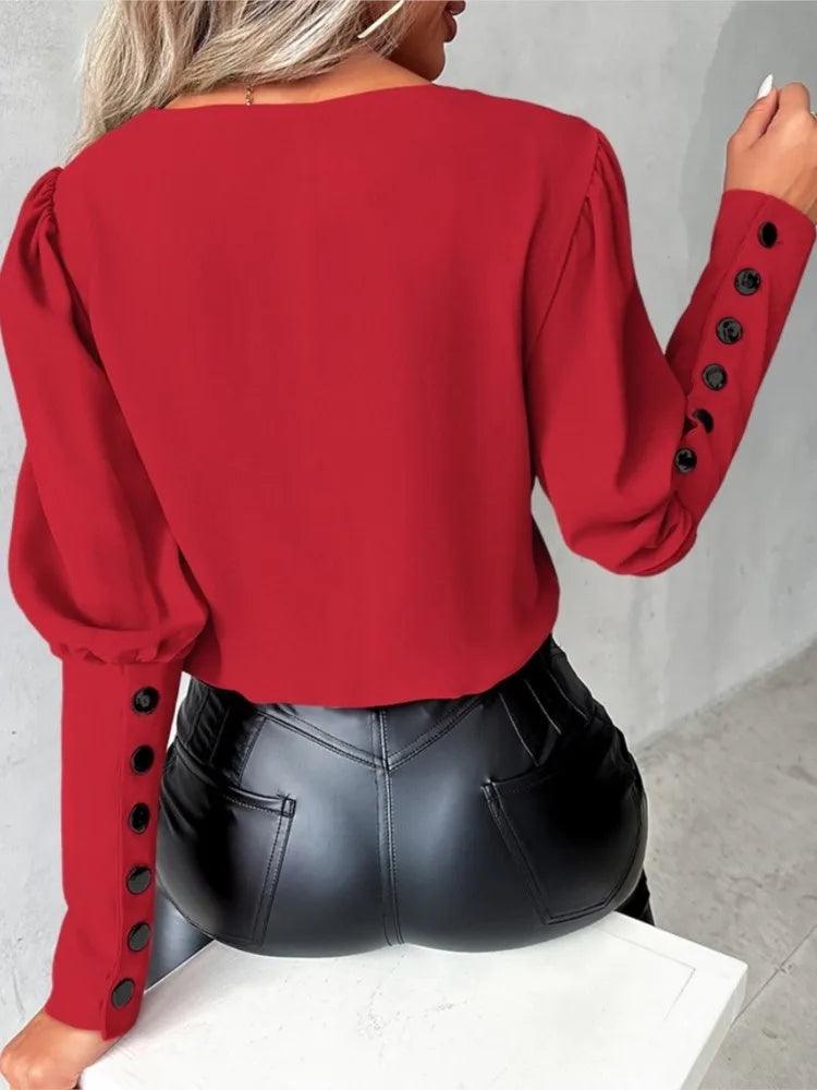 Blusa com Botões na Manga - Gola V
