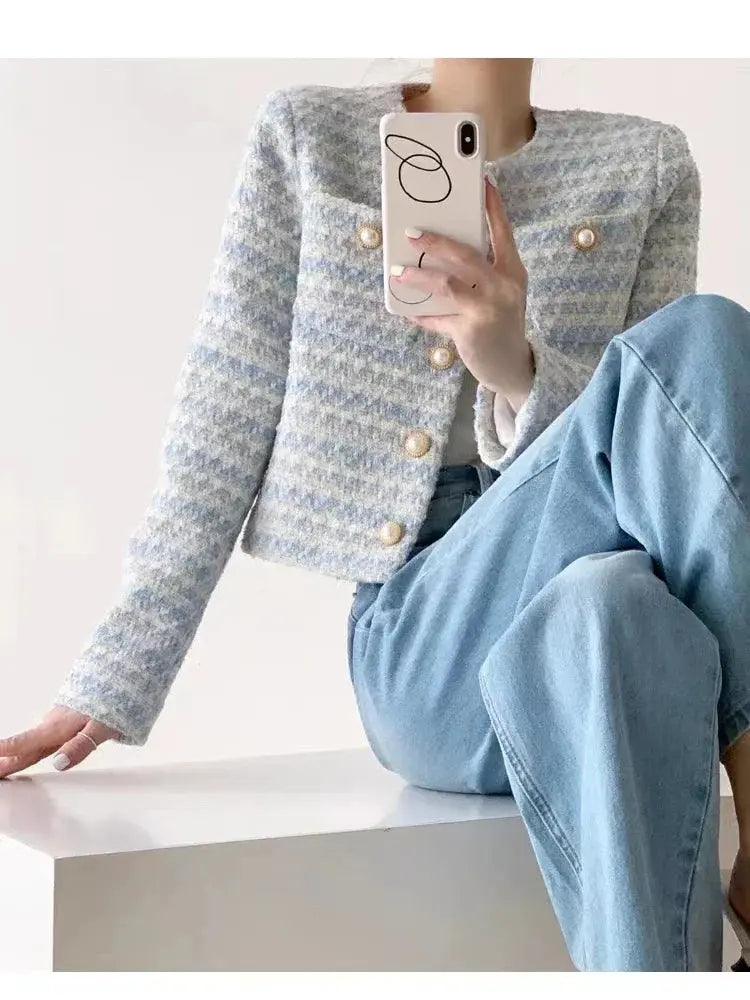 Itoolin outono inverno feminino elegante tweed cardigan casaco curto com bolso único breasted jaqueta para mulher solto outwear 2024