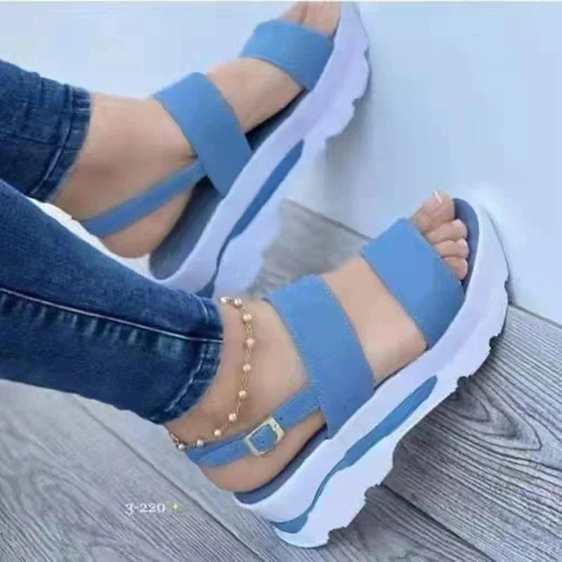 Sandálias cunhas para mulheres, sapatos de plataforma baixa, moda salto, calçado feminino, verão, novo
