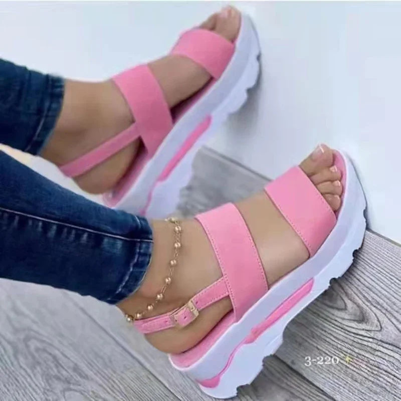 Sandálias cunhas para mulheres, sapatos de plataforma baixa, moda salto, calçado feminino, verão, novo