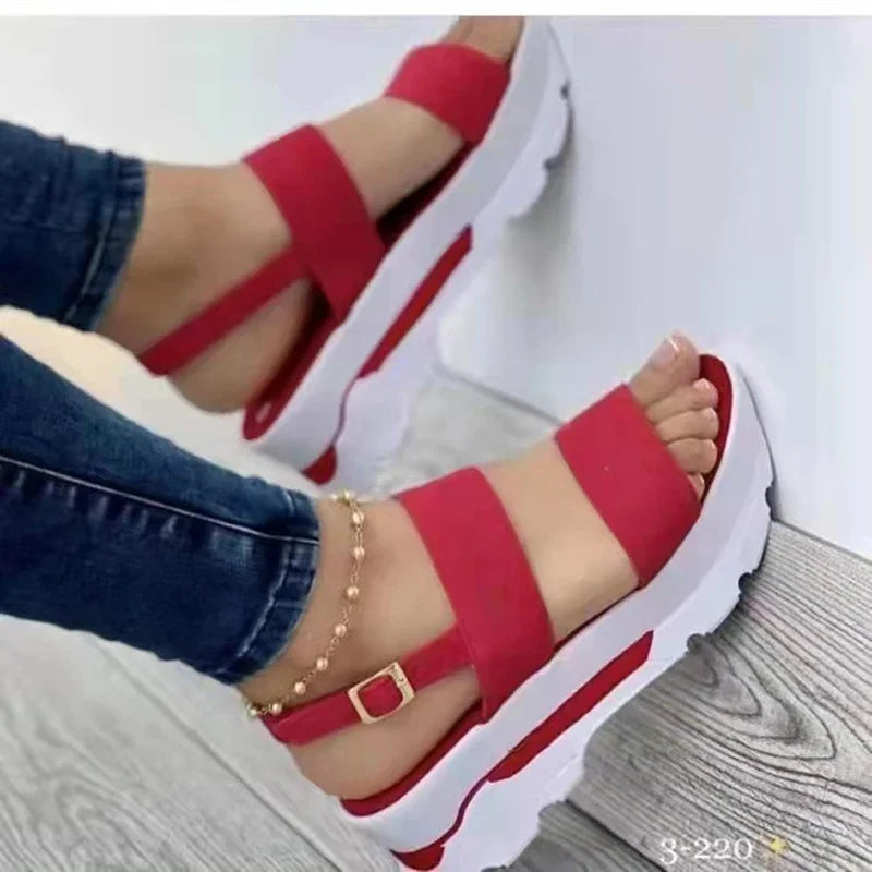Sandálias cunhas para mulheres, sapatos de plataforma baixa, moda salto, calçado feminino, verão, novo