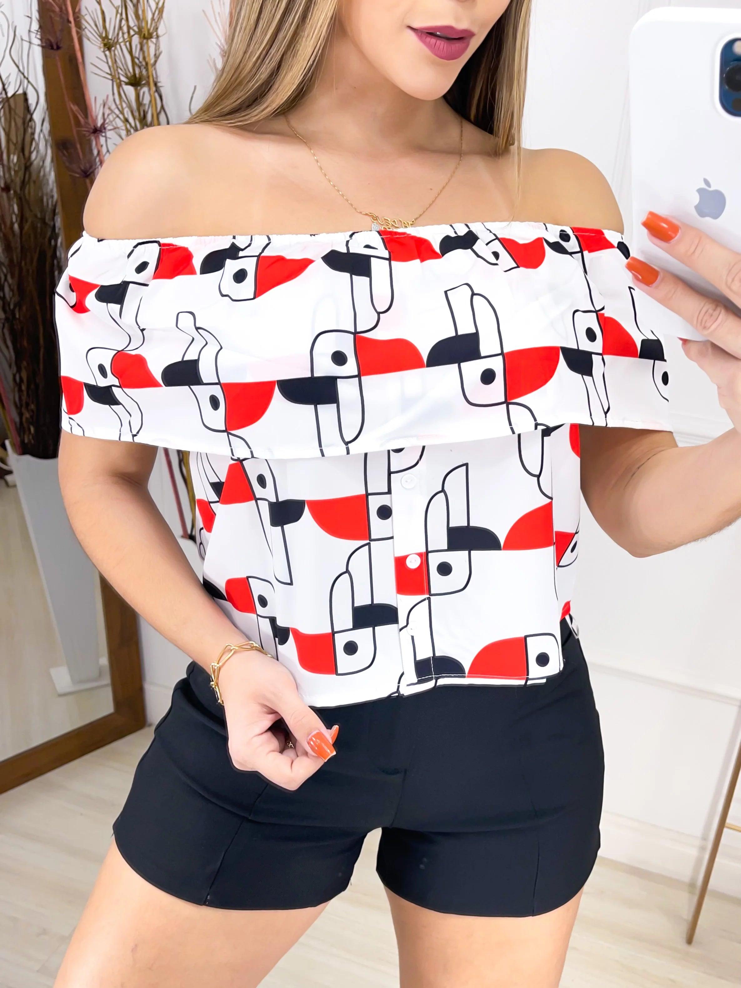 Roupas Femininas/Blusa / ciganinha / estampada / babado /EM3957-11