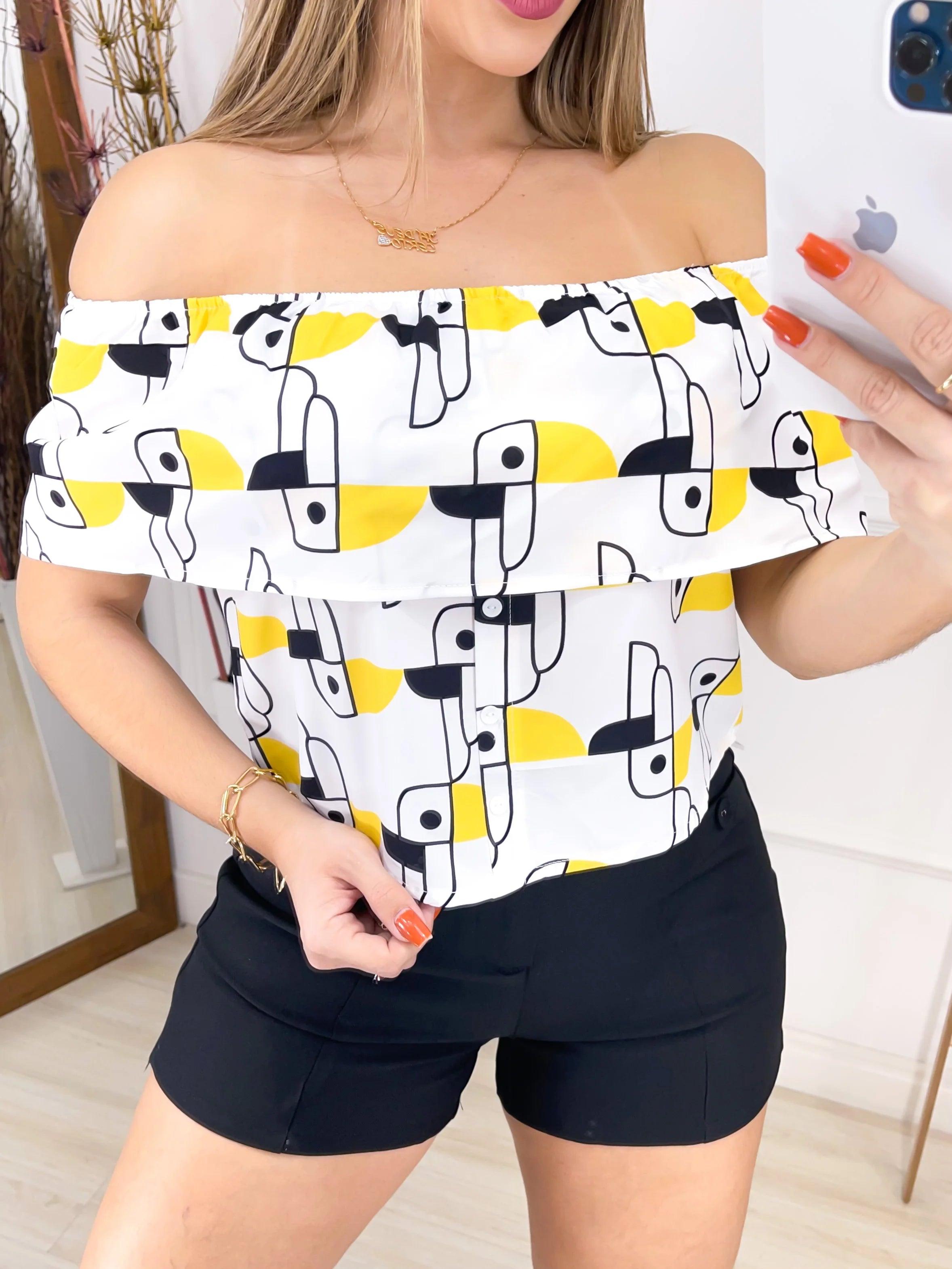 Roupas Femininas/Blusa / ciganinha / estampada / babado /EM3957-11