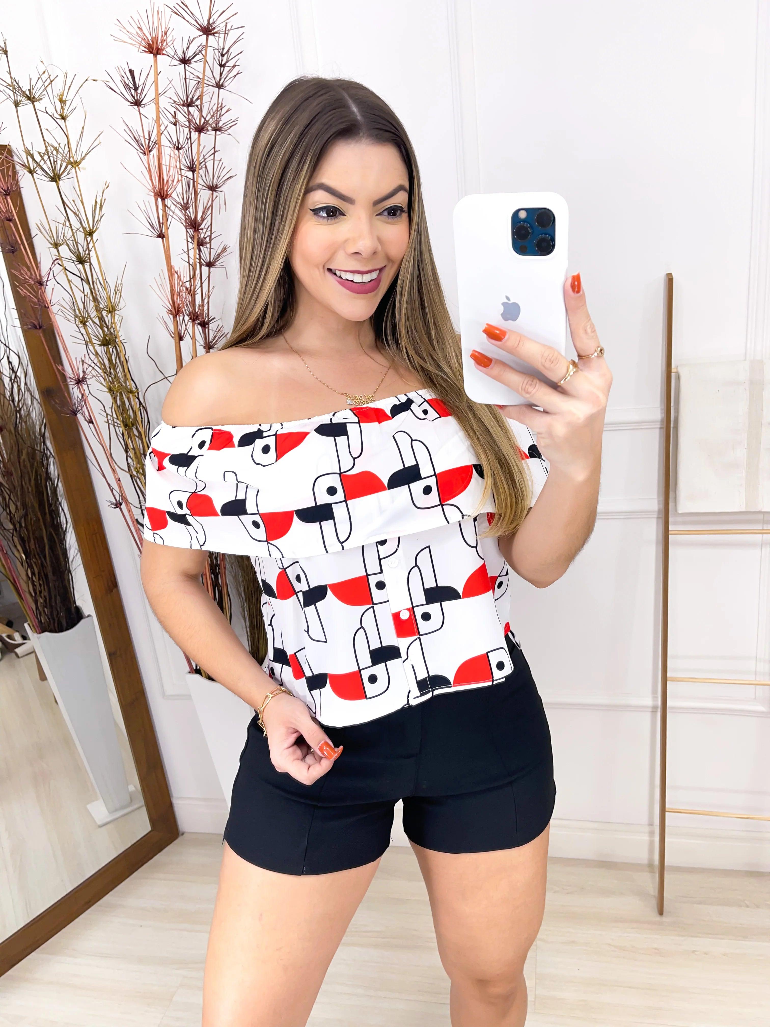 Roupas Femininas/Blusa / ciganinha / estampada / babado /EM3957-11