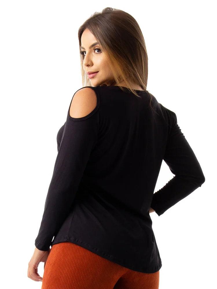Blusa Ombro Nu Com Manga Longa Fitness Feminino Tapa Bumbum Blusinha Alta Qualidade Usar Sobre Top Academia Luxo Conforto