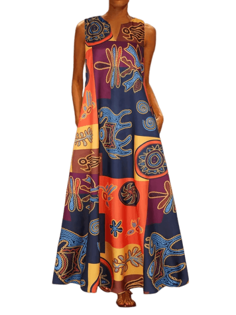 Vestido Estampado Étnico com Decote em V