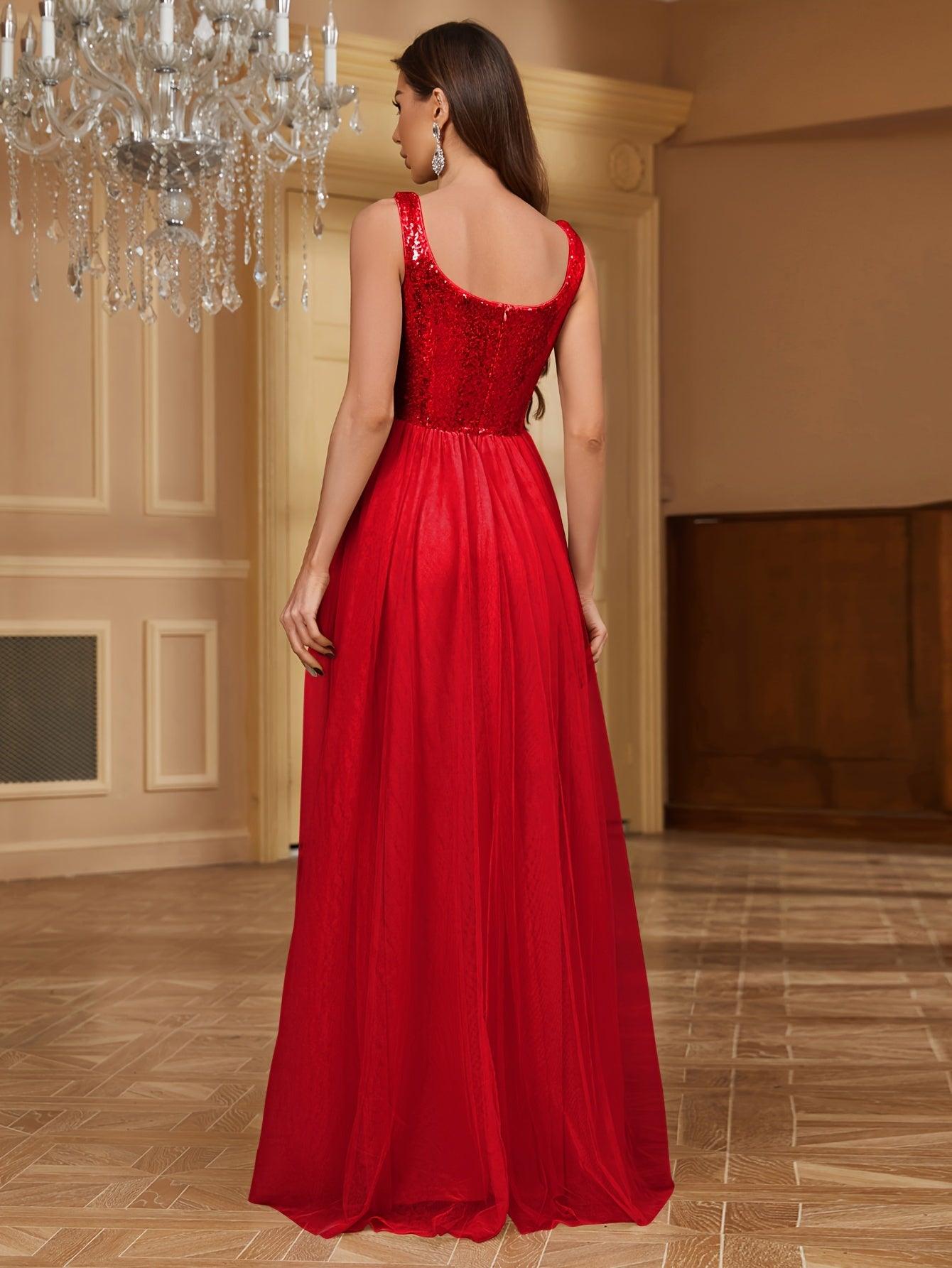 Vestido de Tule com Decote Profundo de Paetês