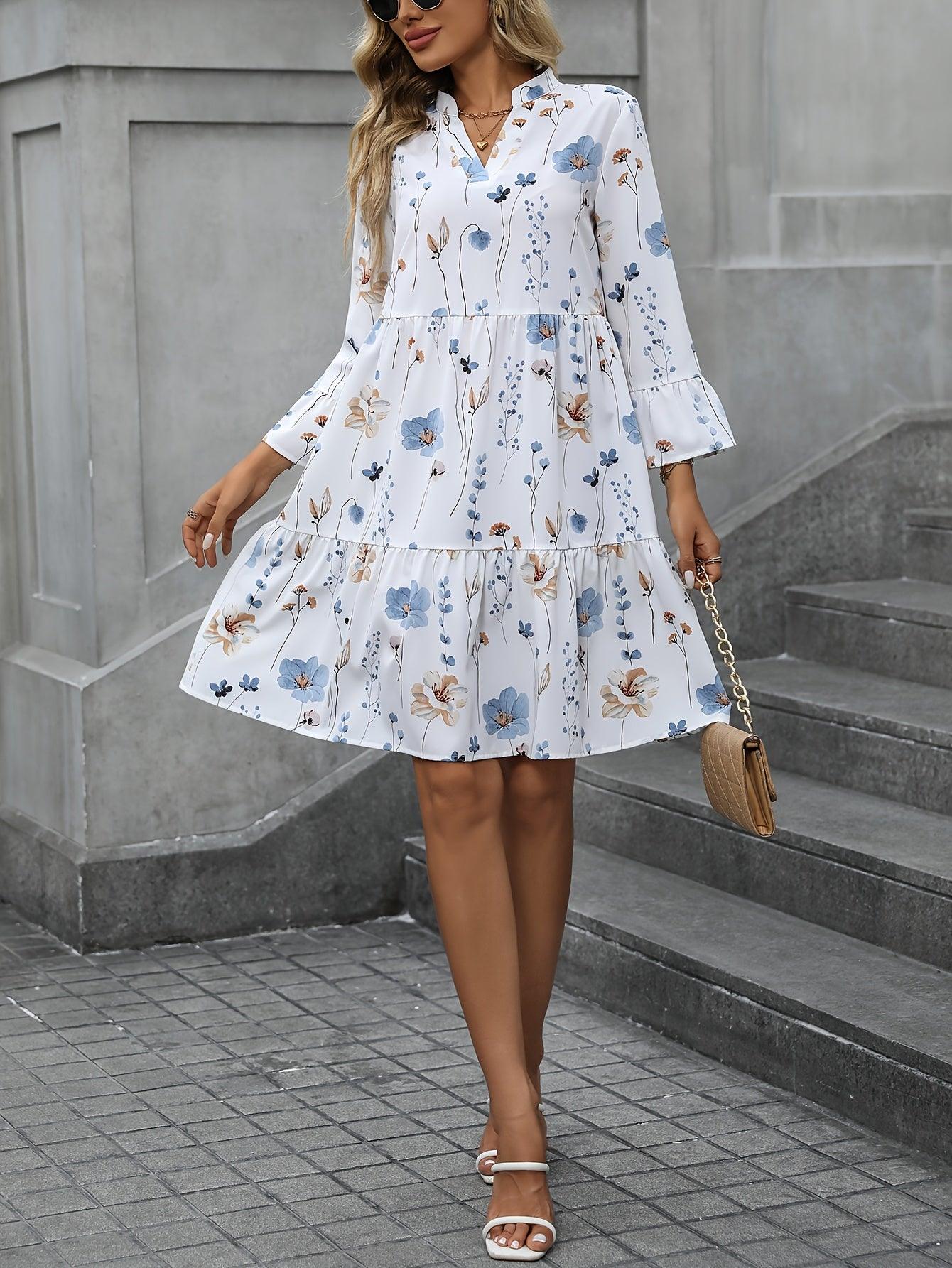 Vestido Floral com Manga Longa