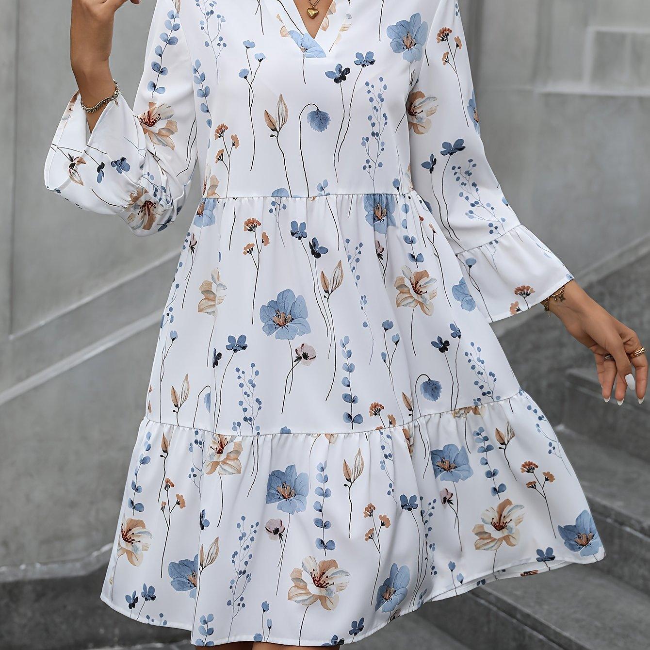 Vestido Floral com Manga Longa