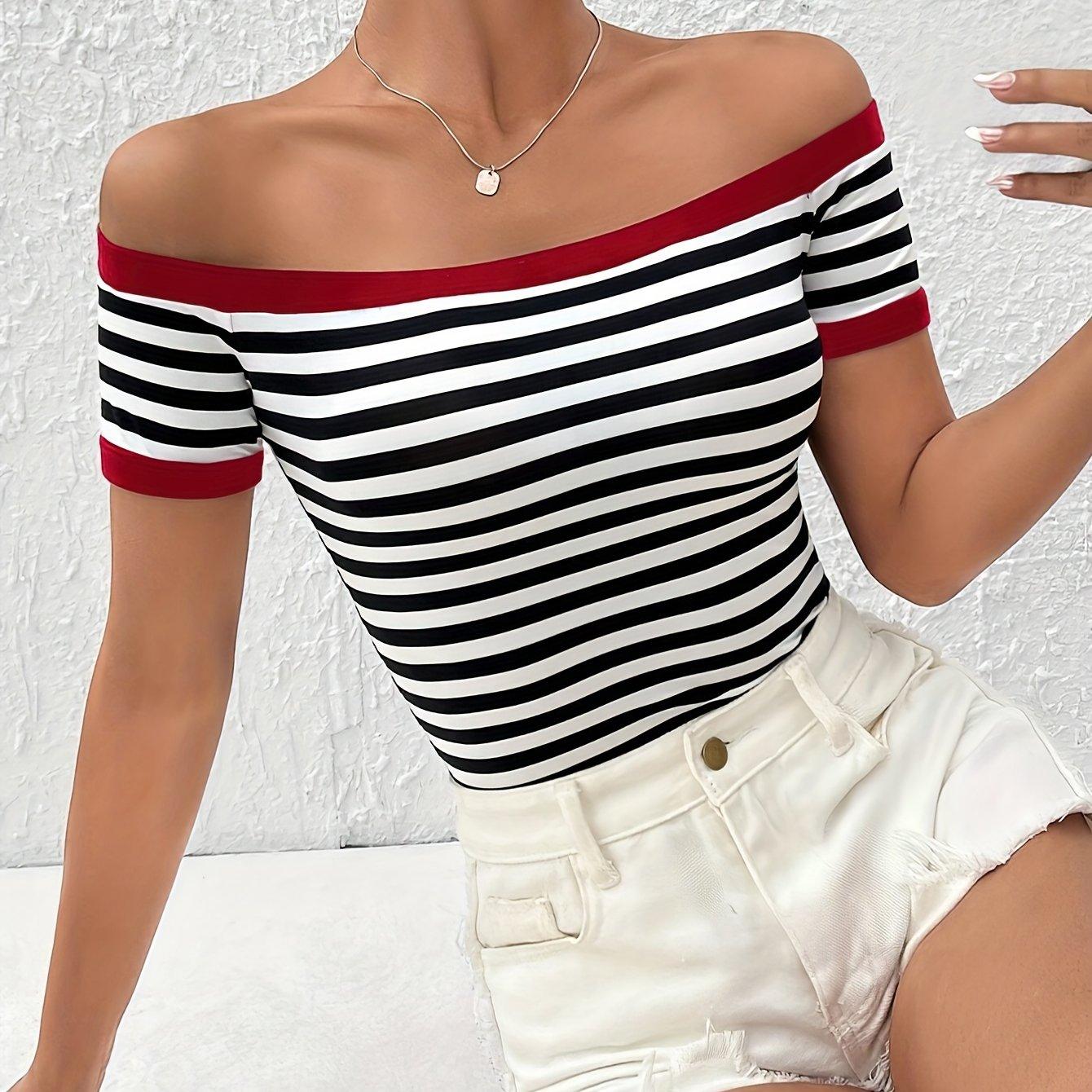 Blusa Listrada Off-Shoulder