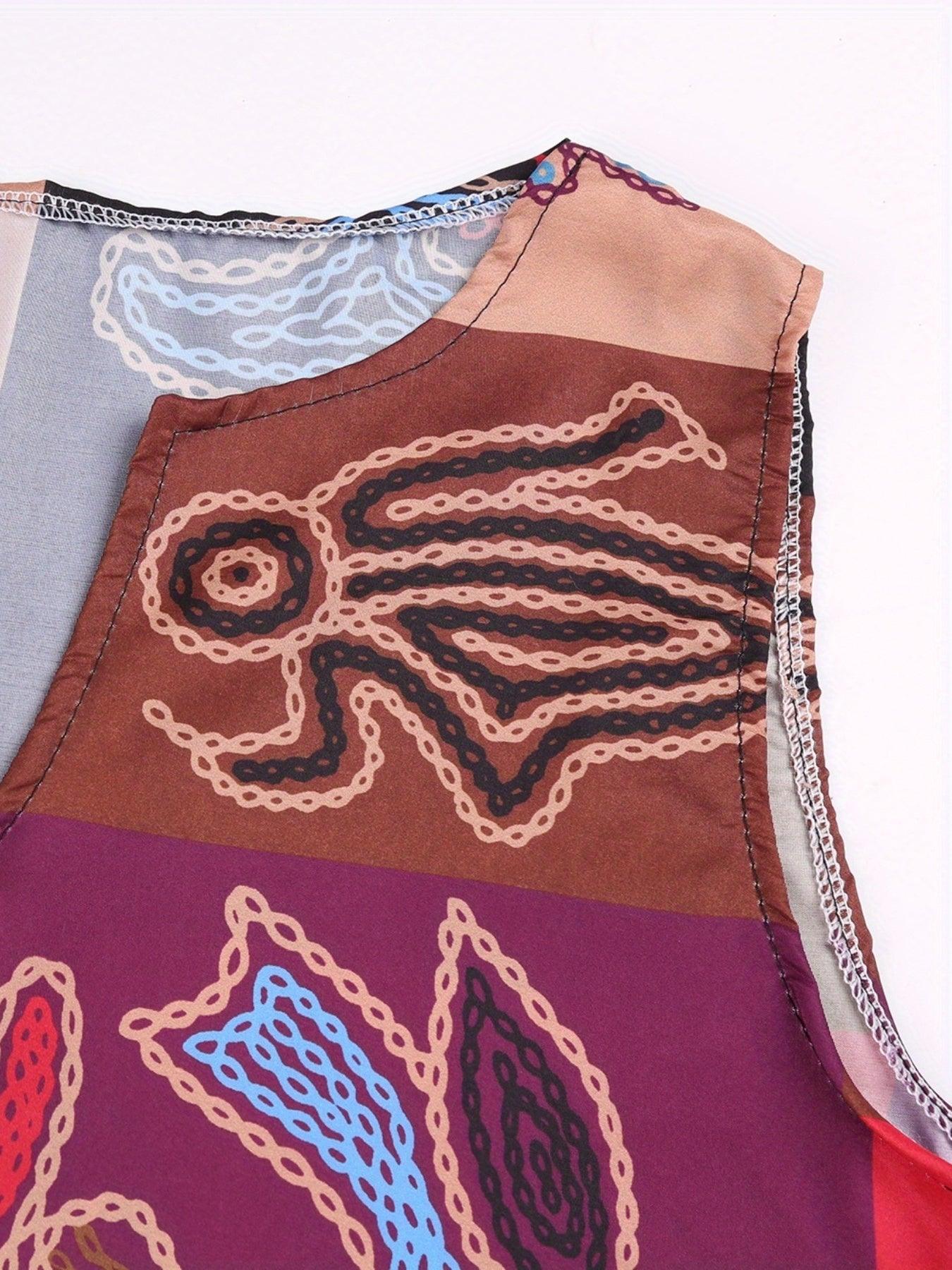 Vestido Estampado Étnico com Decote em V