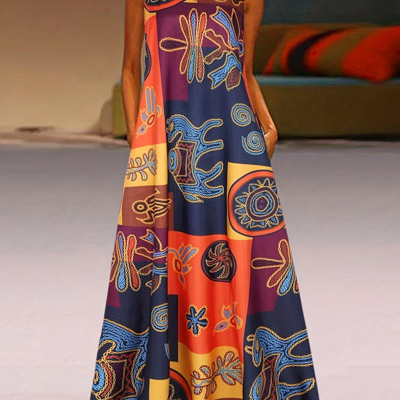 Vestido Estampado Étnico com Decote em V